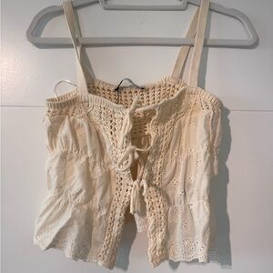 Zara Cream Eyelet and Crochet Top- Small, new with tags